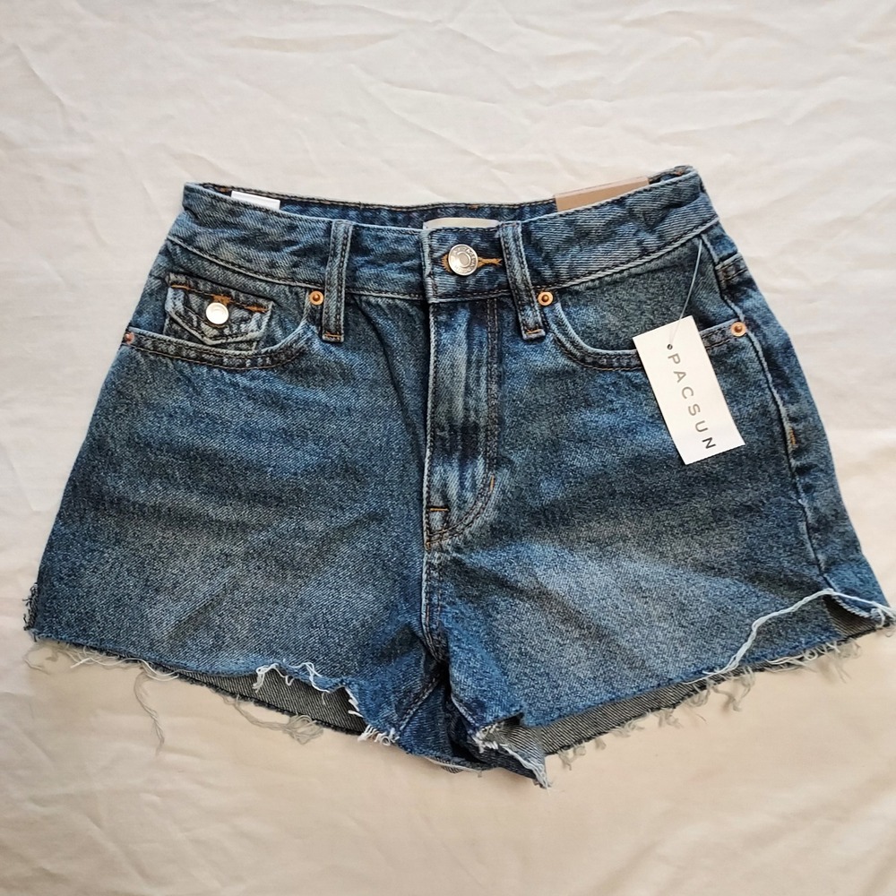 PacSun High Rise Festival‎ Denim Shorts Dark Wash Raw Hem Size 22 NWT